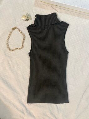 Express Sleeveless Black Ribbed Turtleneck Top